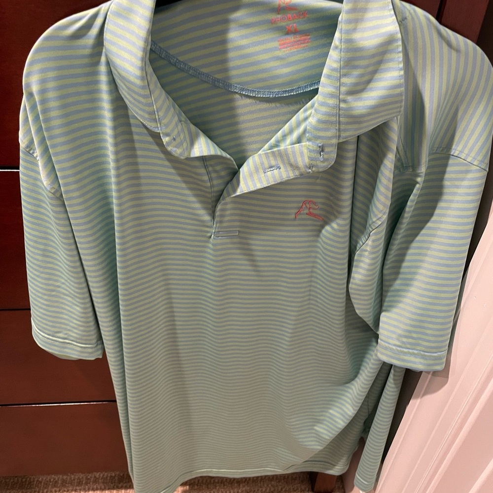 Rhoback Mint Green & Light Blue Striped Sport Polo Size XL
